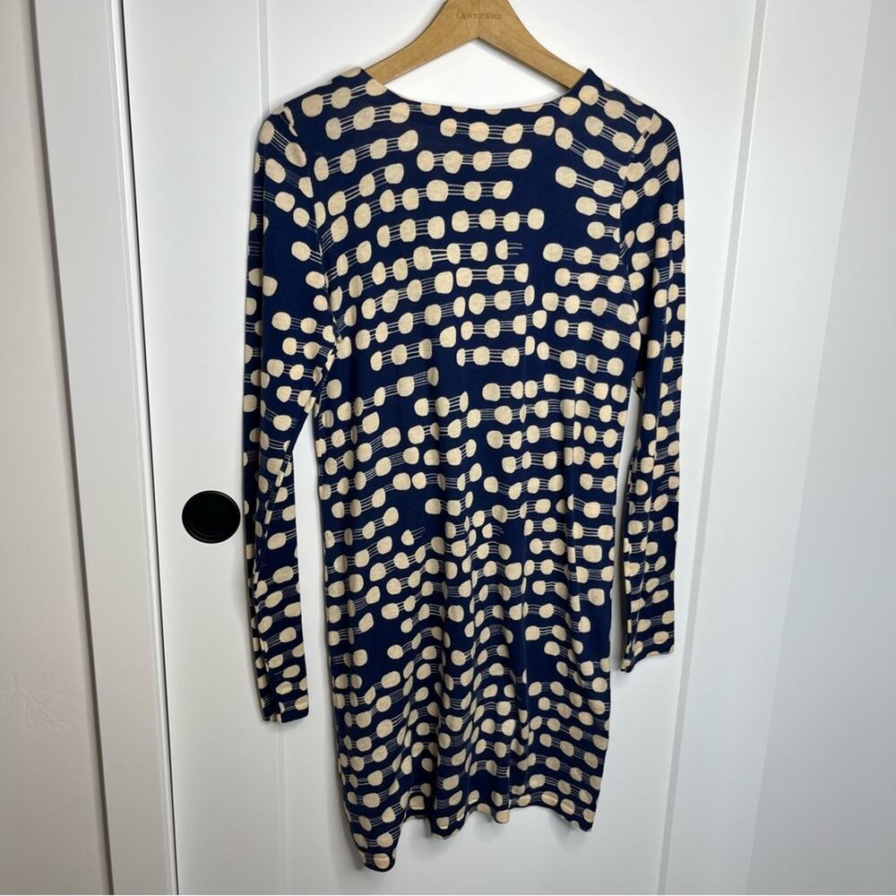 Diane Von Furstenberg DVF Blue & Cream Polka Dot Long Sleeve Knit Dress Small - Picture 6 of 6
